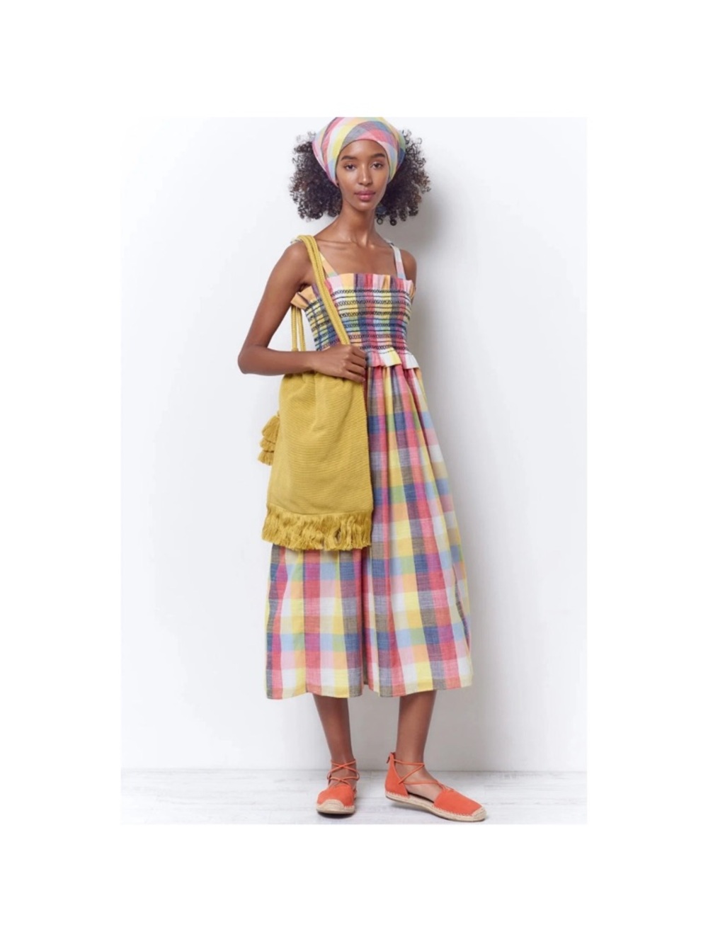 Corey Lynn Calter Plaid Midi Dress Smocked Cotton Anthropologie Small